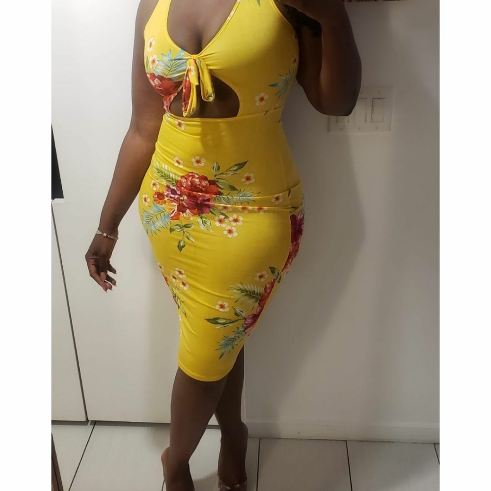 Yellow Floral Midi Dress